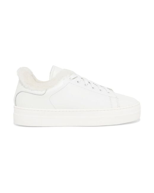 Maje White Faux Fur-lined Leather Sneakers