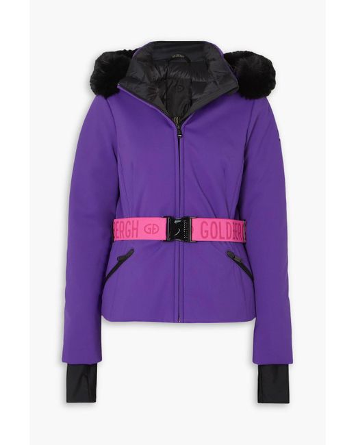 Goldbergh Purple Hida Faux Fur-trimmed Belted Hooded Down Ski Jacket