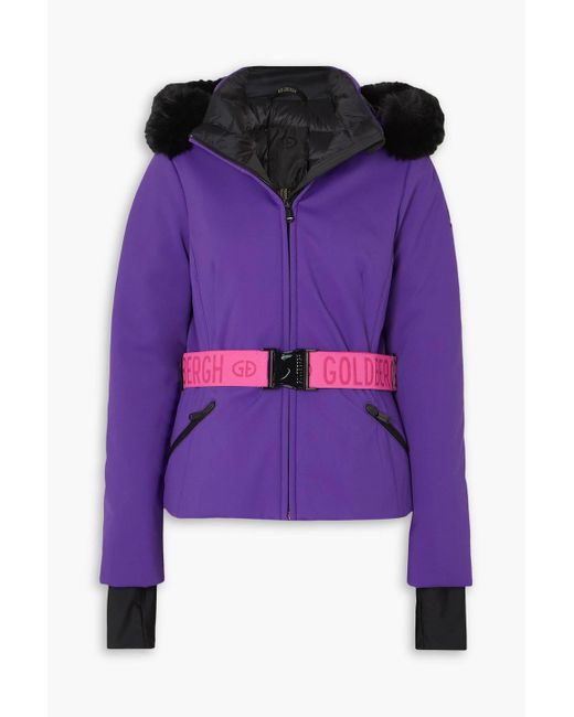Goldbergh Hida Faux Furtrimmed Belted Hooded Down Ski Jacket in Purple