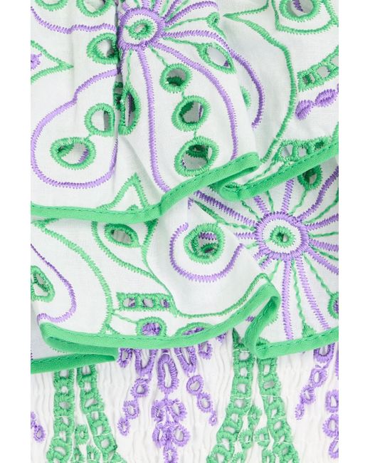 Charo Ruiz Green Clara Cropped Off-The-Shoulder Broderie Anglaise Cotton-Blend Top