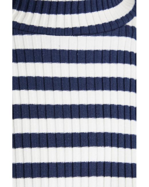 Veronica Beard Blue Pierre Striped Stretch-cotton Jersey Turtleneck Top