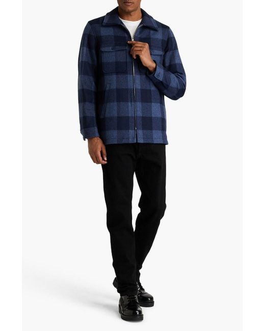 Sandro Blue Checked Wool-blend Felt Jacket for men