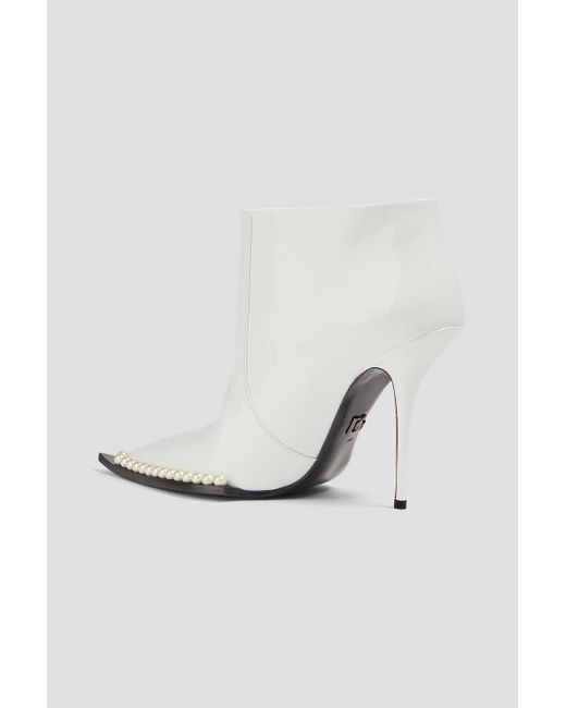 Dolce & Gabbana White Ankle boots aus lackleder mit verzierung