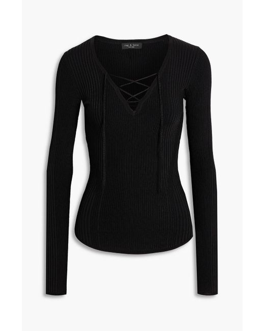 Rag & Bone Black Carrie Lace-up Ribbed-knit Top