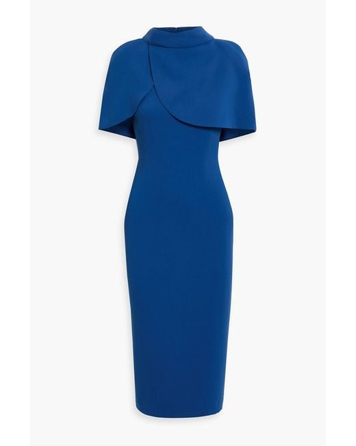 Badgley Mischka Blue Cape-Effect Crepe Midi Dress