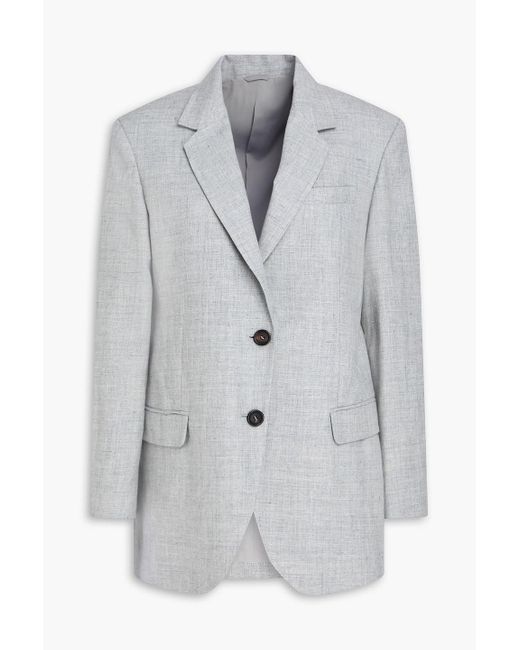 Brunello Cucinelli Gray Bead-Embellished Double-Breasted Linen And Wool-Blend Blazer