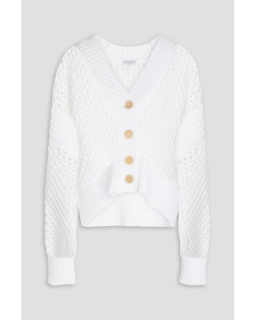 Brunello Cucinelli White Crochet-knit Cotton Cardigan