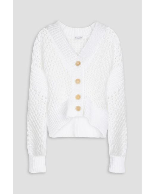 Brunello Cucinelli White Cardigan aus häkelstrick aus baumwolle