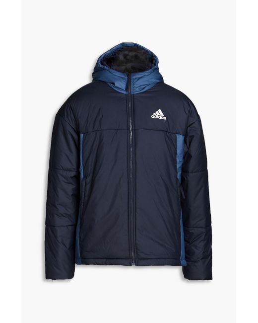 Adidas Originals Blue Quilted Two-tone Shell Hooded Jacket for men