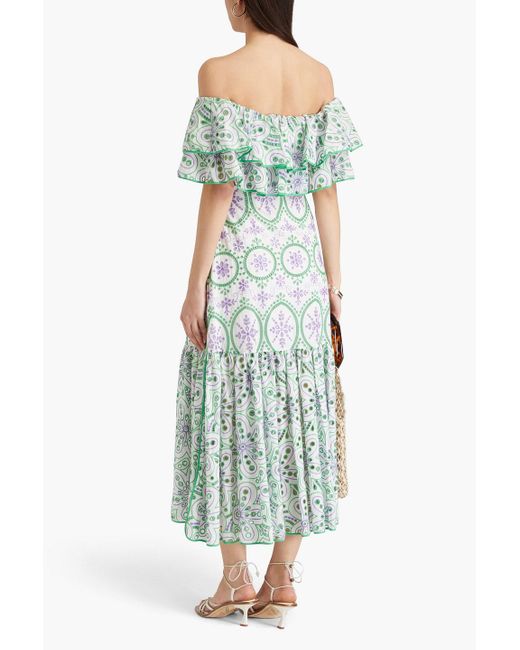Charo Ruiz Green Isabella Off-The-Shoulder Broderie Anglaise Cotton-Blend Midi Dress