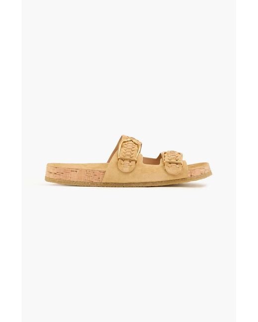 Veronica Beard White Paige Buckled Suede Sandals