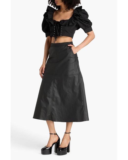 Alessandra Rich Black Cropped Ruffled Moire Top