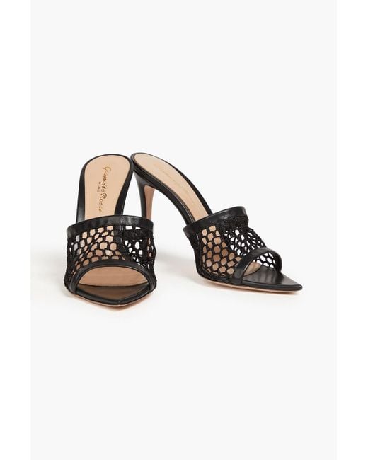 Gianvito Rossi Black Leather-trimmed Fishnet Mules