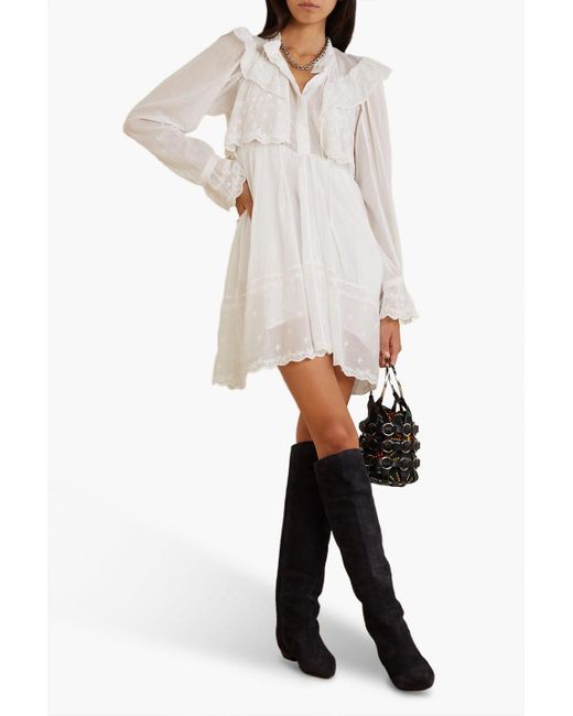 Isabel Marant White Limpeza Ruffled Embroidered Cotton-voile Mini Dress