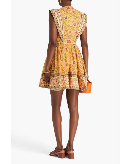 Zimmermann Yellow Floral-Print Ramie Mini Dress