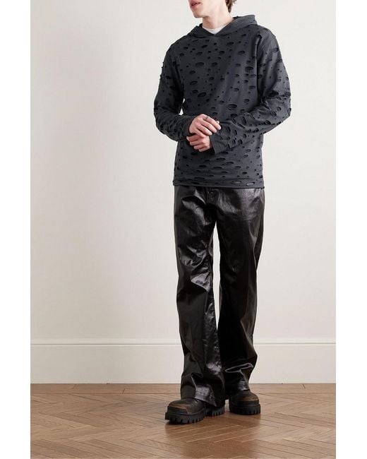 Acne Blue Eipe Distressed Cotton-Jersey Hoodie for men