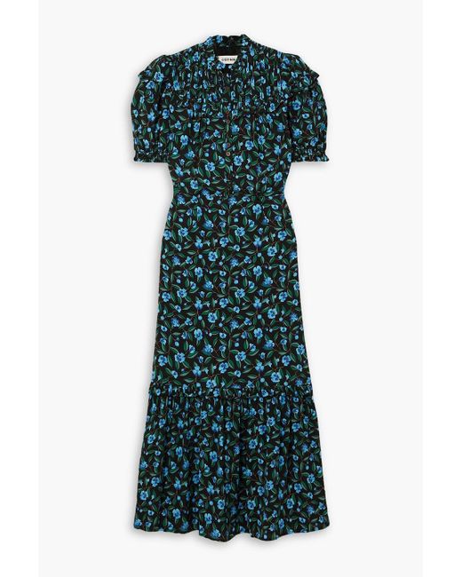 Cefinn Green Hermione Tiered Ruffled Floral-print Crepe Midi Dress
