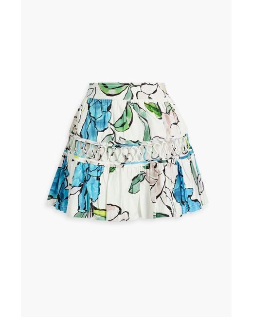 Aje. Blue Holly Floral-print Cotton-poplin Mini Skirt