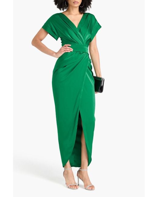 Rhea Costa Jaya Belted Draped Satin Maxi Dress in Green | Lyst