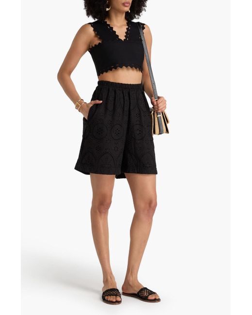 Charo Ruiz Black Lyo Broderie Anglaise Cotton-Blend Shorts