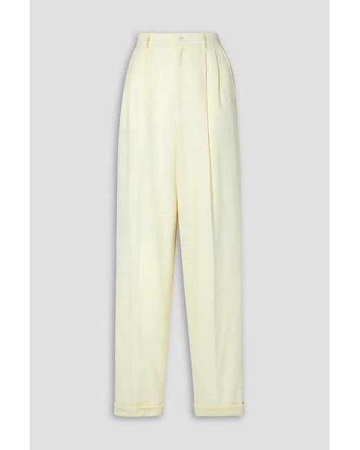 Ralph Lauren Collection White Pleated Wool-crepe Tapered Pants