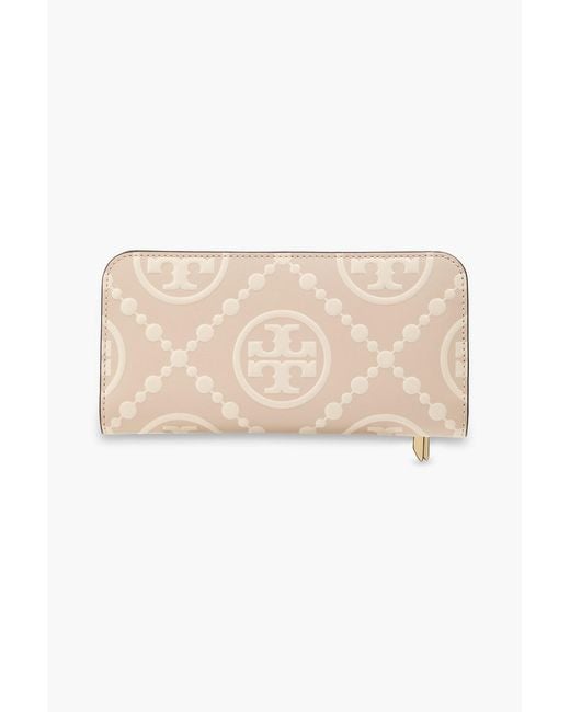 Tory Burch Natural T Monogram Embossed Leather Wallet