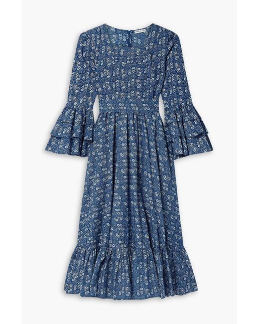 BATSHEVA Blue Laura Ashley Waverly Ruffled Floral-print Cotton-poplin Midi Dress