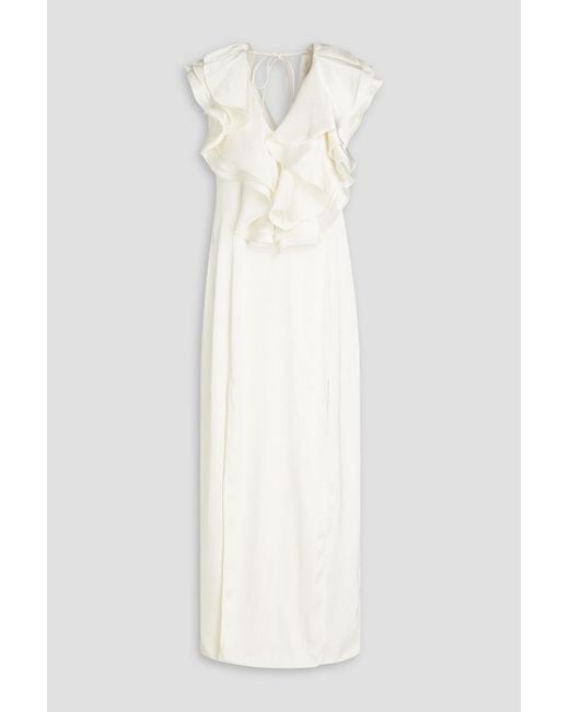 ROTATE BIRGER CHRISTENSEN White Ruffled Sateen Midi Bridal Dress