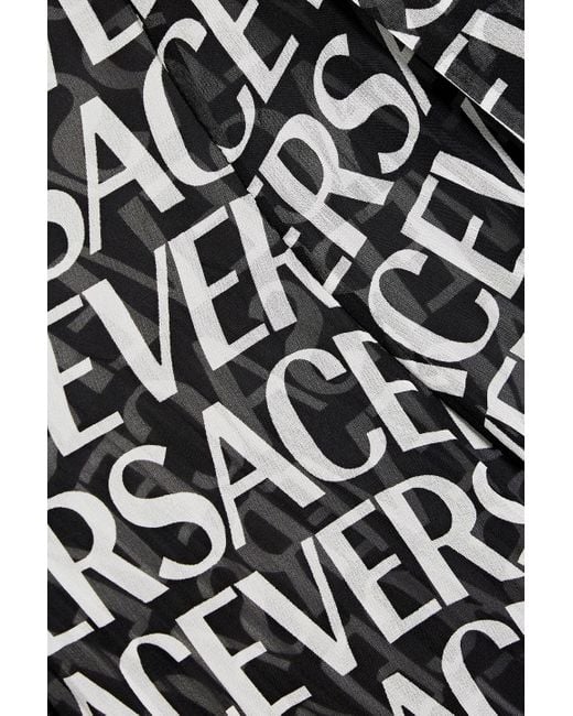 Versace Black Logo-print Silk-chiffon Midi Dress
