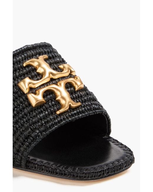 Tory Burch Black Eleanor Embellished Raffia Mules