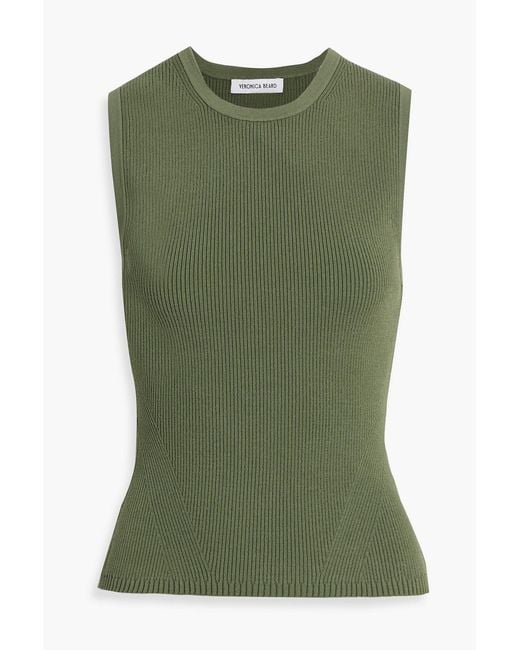 Veronica Beard Green Sid Ribbed-Knit Top