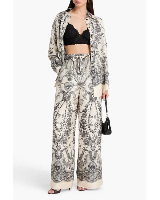 Zimmermann Gray Printed Silk-Twill Wide-Leg Pants