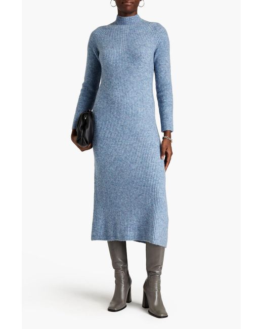 Maje Blue Roasty Ribbed-knit Midi Dress