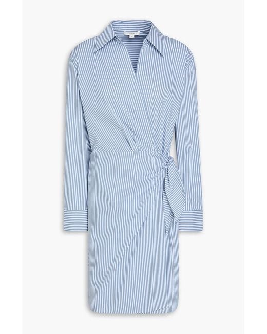 Vince Blue Striped Cotton-blend Poplin Mini Wrap Dress
