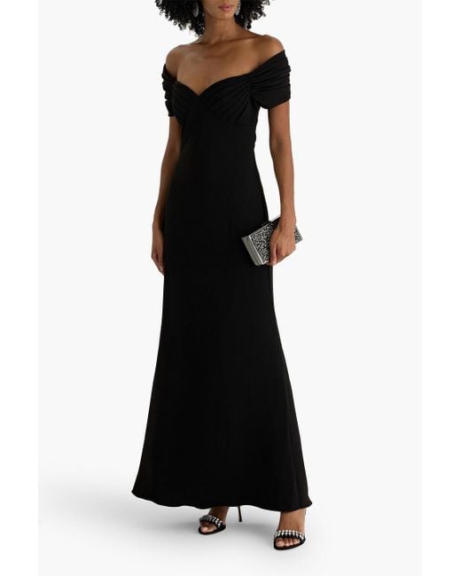 Badgley Mischka Black Off-The-Shoulder Cutout Crepe Gown