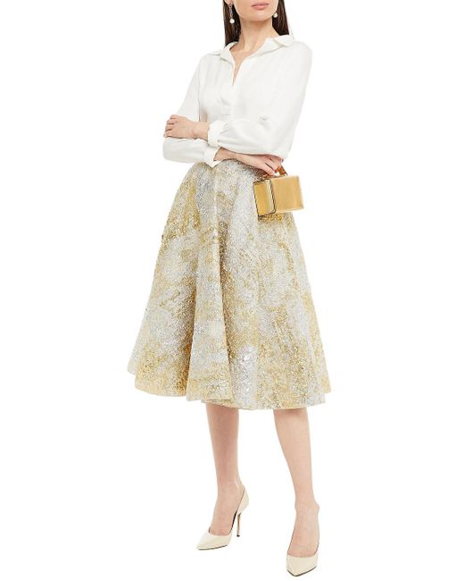Dolce & Gabbana Natural Flared Brocade Midi Skirt