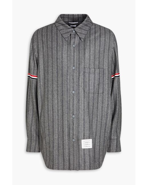 Thom Browne Gray Grosgrain-trimmed Pinstriped Wool-flannel Overshirt for men