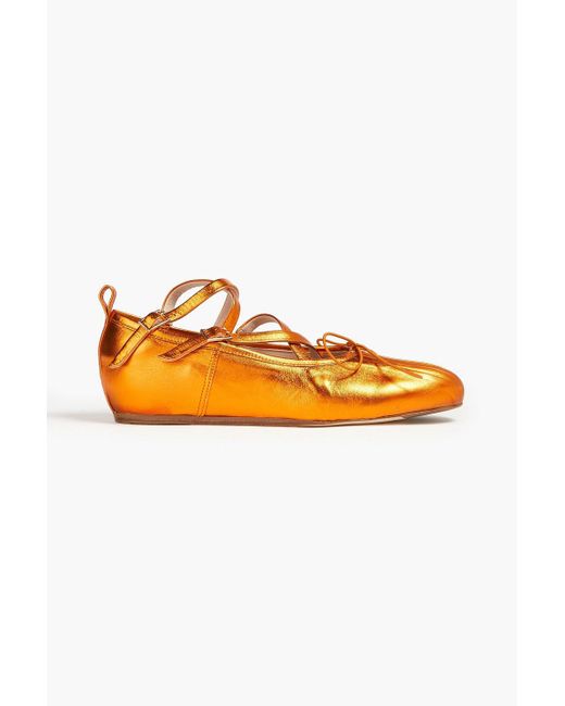 Simone Rocha Orange Pleated Leather Ballet Flats