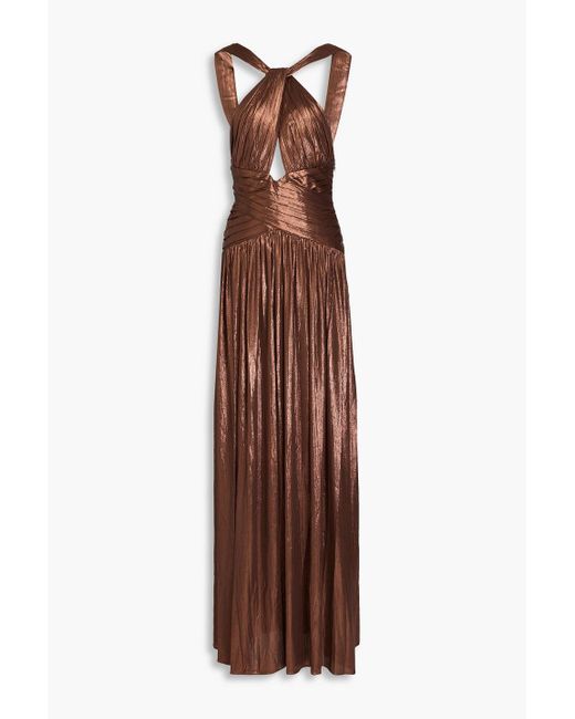 retroféte Brown Salem Ruched Cutout Lamé Gown