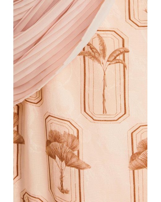 Agua Bendita Pink Jacaranda palma maxikleid aus jacquard mit zierperlen und print