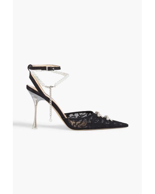 Mach & Mach Black Matilda Embellished Lace Pumps