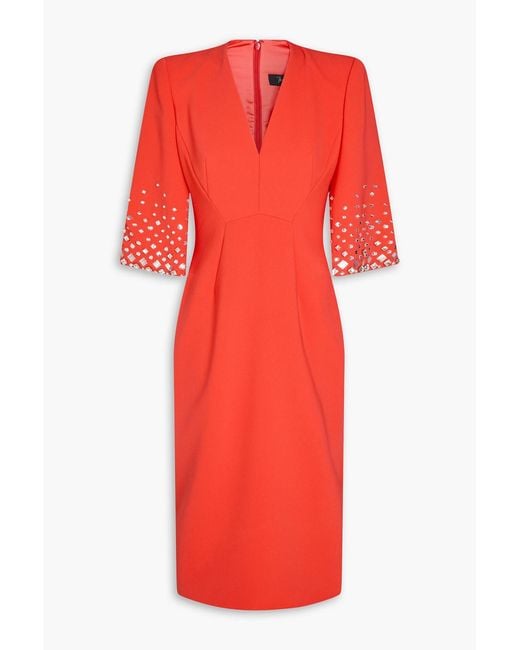 Jenny Packham Red Crystal-Embellished Crepe Midi Dress
