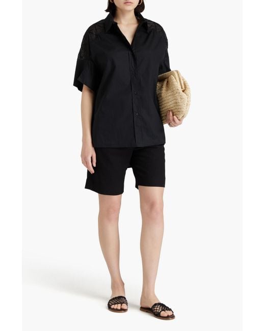 Gentry Portofino Black Hemd aus organza und baumwollpopeline mit stickereien