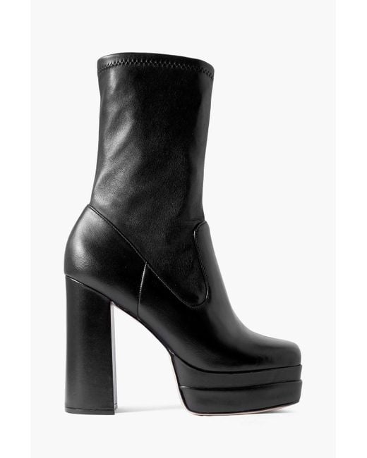 Porte & Paire Black Leather Platform Sock Boots