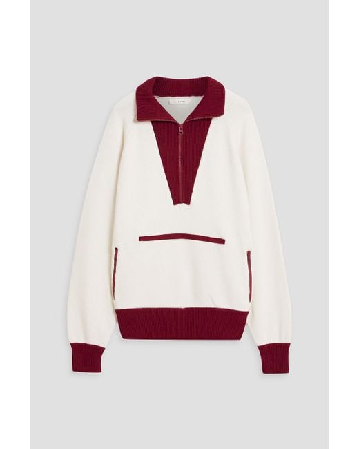 FRAME Red Two-tone Wool-blend Half-zip Sweater