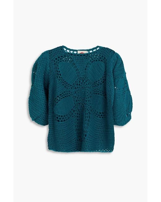 Farm Rio Blue Crochet-knit Top