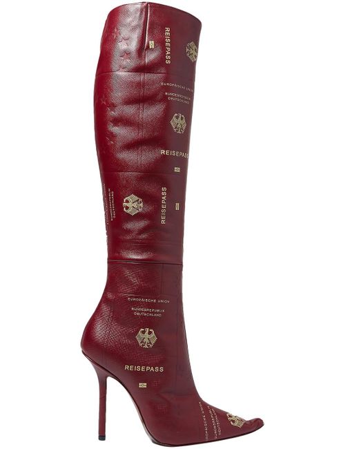 Vetements 110 Passport Print Leather Boots in Red | Lyst Canada