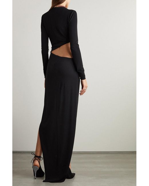 Alexandre Vauthier Black Asymmetric Embellished Cutout Stretch-crepe Gown
