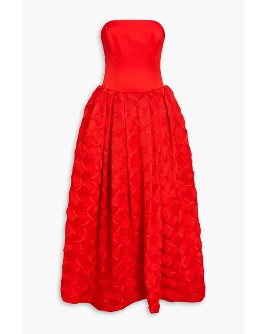 Jonathan Simkhai Red Azriel Strapless Plissé-Satin Gown