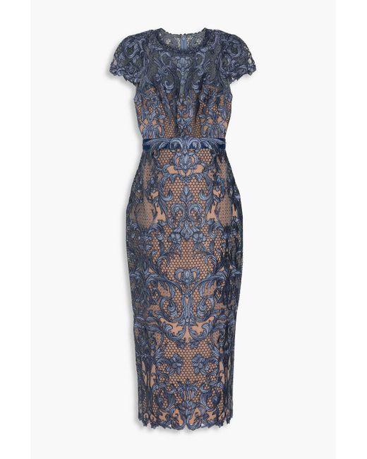 Marchesa Guipure Lace Midi Dress in Blue | Lyst UK